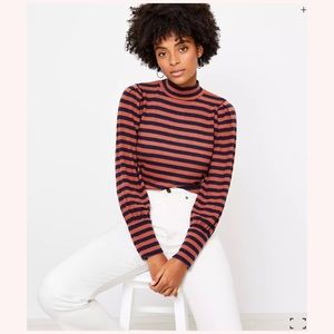 LOFT Striped Mock Neck Top